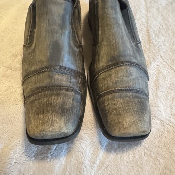 BRONX Gray Leather Men's Dress Shoes Size US 12.5 EU 47 slip ons Distressed Look - Picture 4 of 7